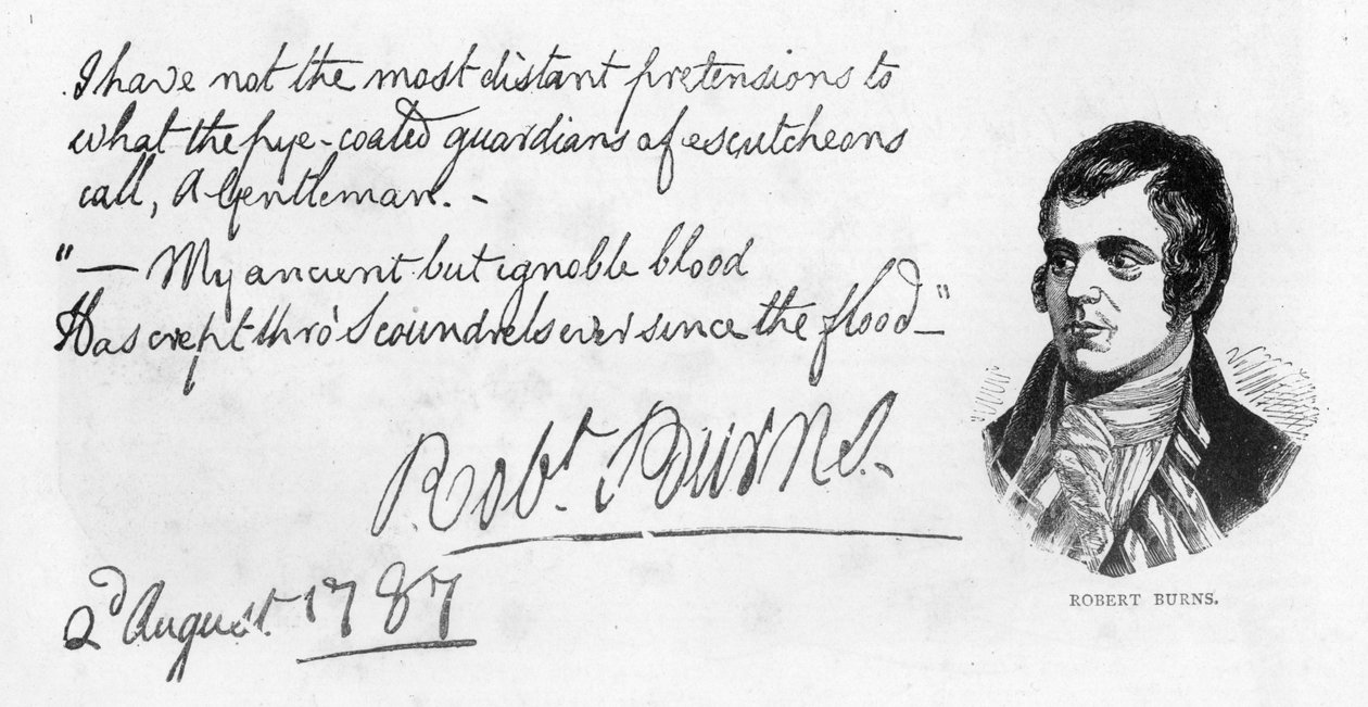 Håndskrift og underskrift af Robert Burns, 1787 af Robert Burns