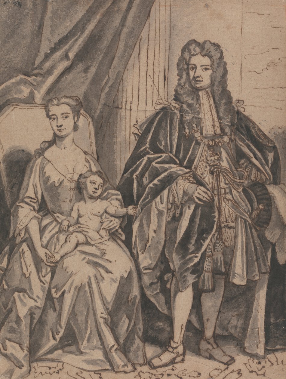 Portræt af en familie, kaldet John Sheffield, hertug af Buckingham, og familie af Robert Byng
