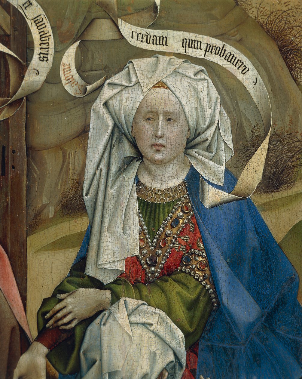 Detalje, der repræsenterer kvinde fra Fødselskirken, af Mester af Flemalle Robert Campin (1375/1379-1444), olie på panel, omkring 1420 af Robert Campin