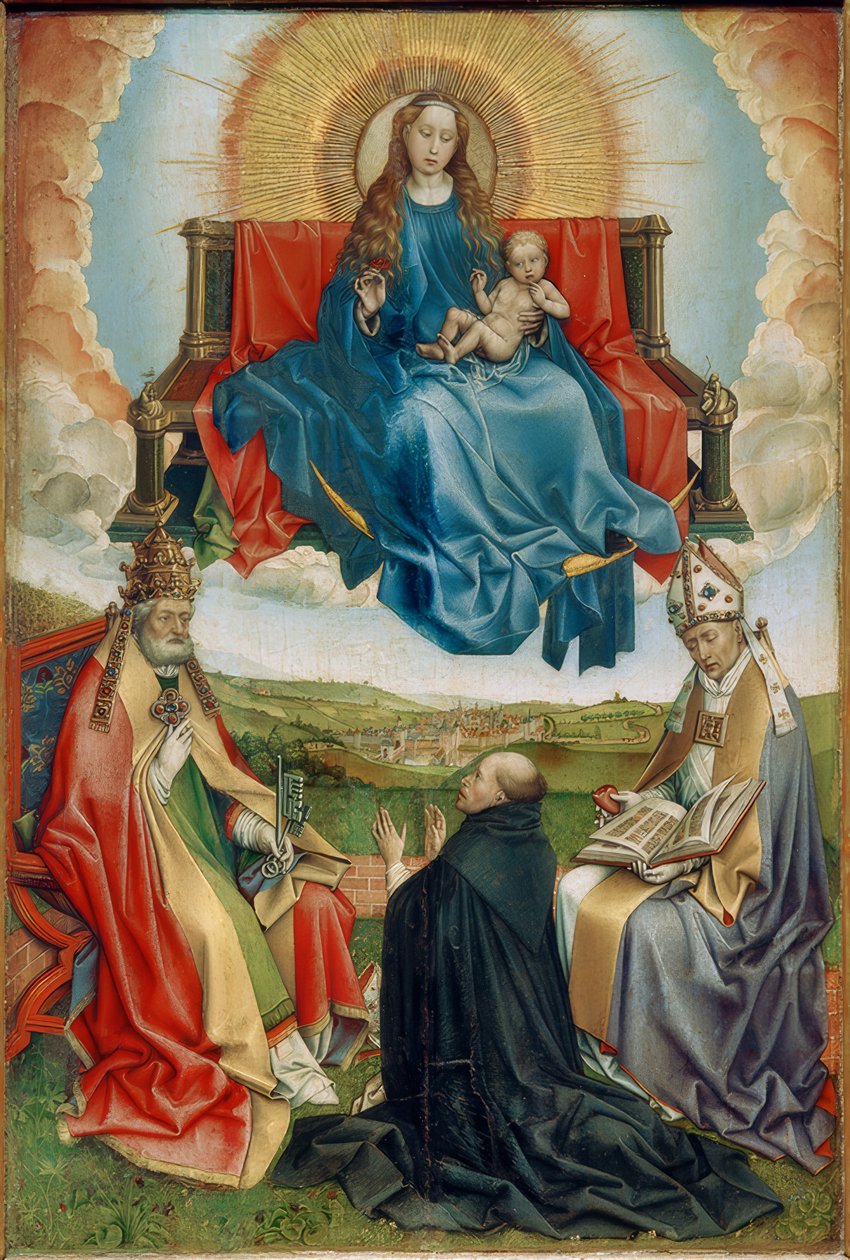 Madonna i herlighed med donorer og St. Peter og Augustin af Robert Campin