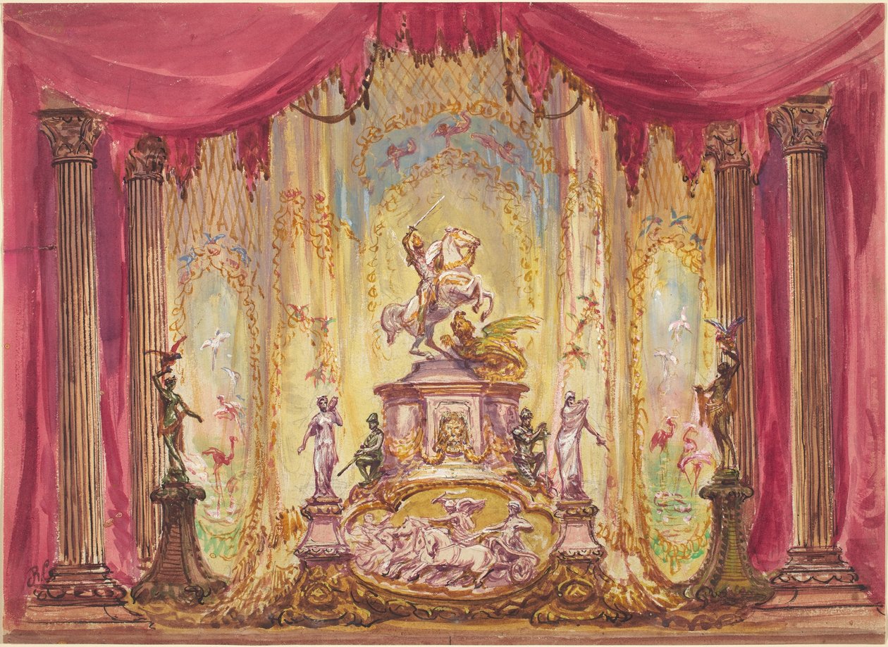 Scenesæt med en statue af Saint George, der dræber dragen af Robert Caney