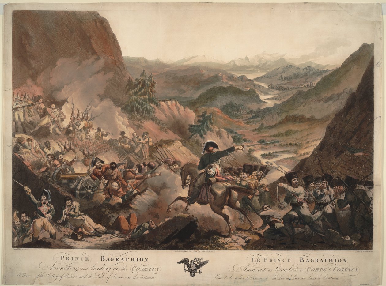 Prins Bagration leder kosakkerne til angreb i Alperne, 1805 af Robert Carr Porter