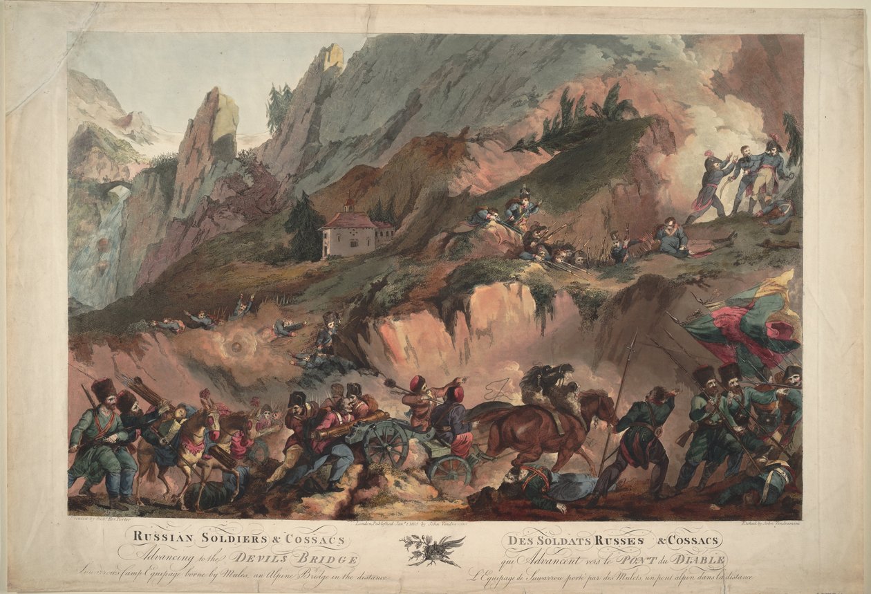 Russisk hær krydser Djævelens bro i 1799, 1804 af Robert Carr Porter