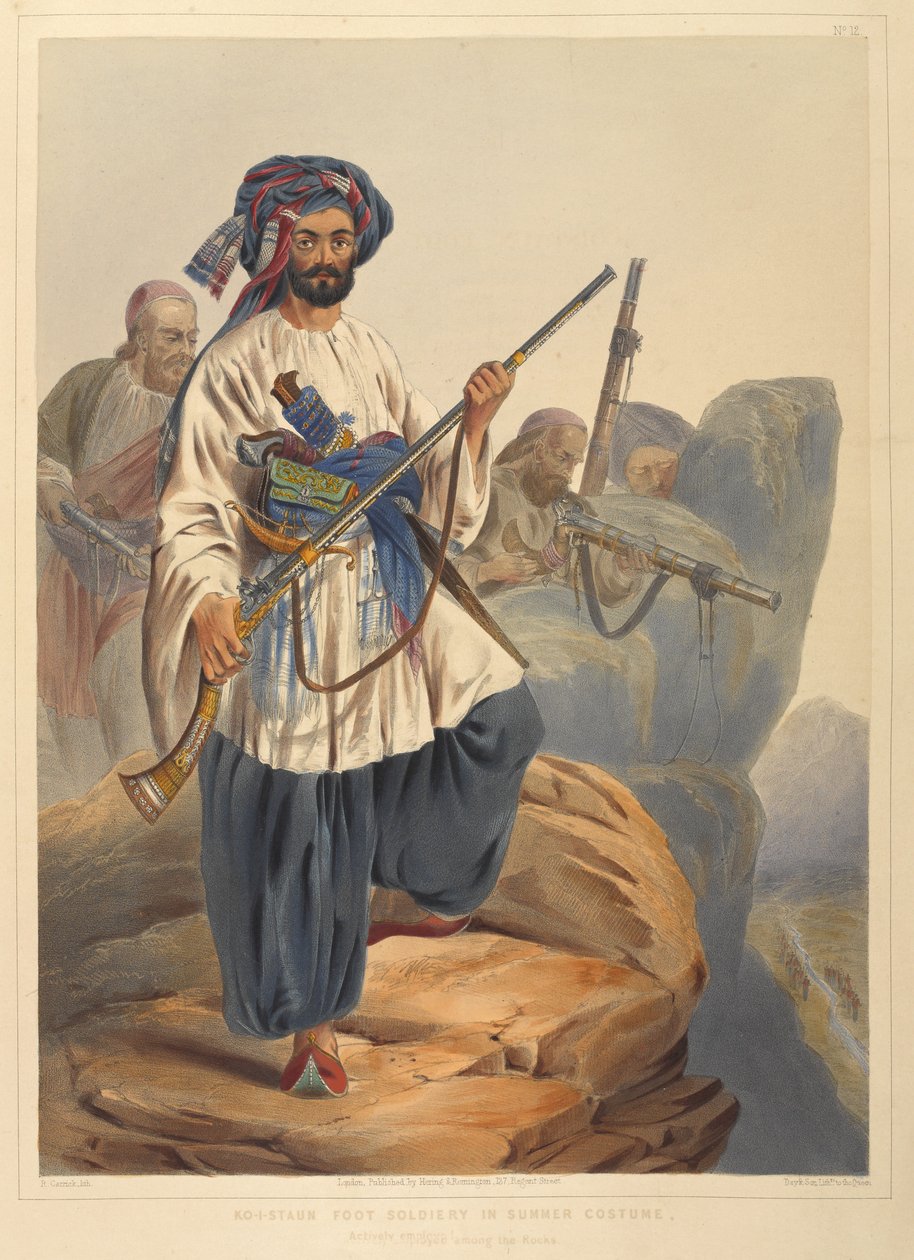 Ko-i-Staun fodsoldat i sommerdragt, aktivt ansat blandt klipperne (farve litho) af Robert Carrick