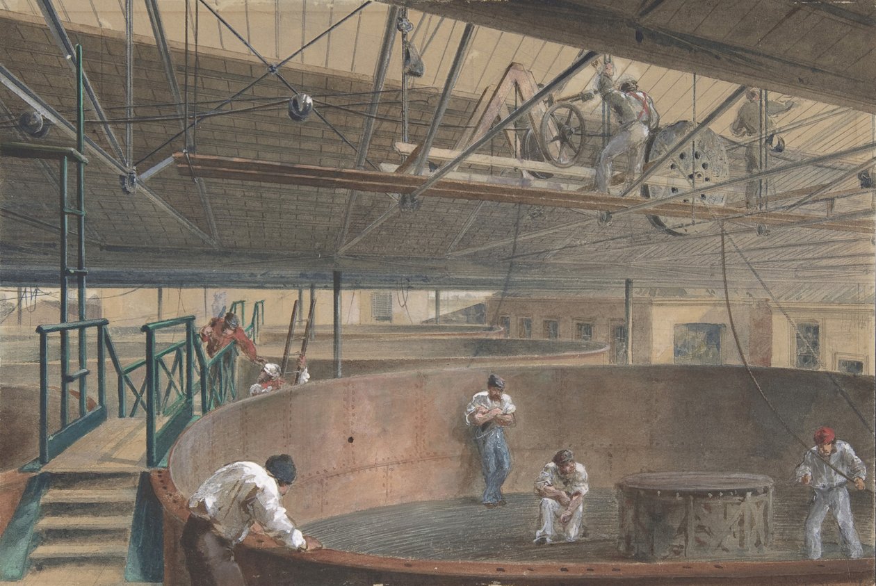 Oprulning af kablet i de store tanke ved telegrafkonstruktionens værker..., 1865, 1865. af Robert Charles Dudley