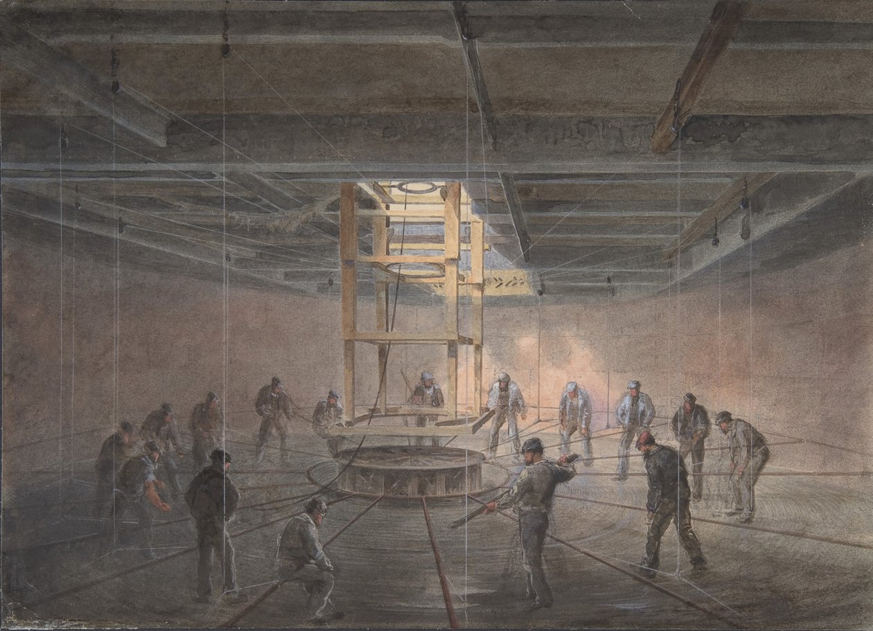 Interiør af en af kampvognene ombord på Great Eastern: The Cable Passing Out, 1865-66. af Robert Charles Dudley