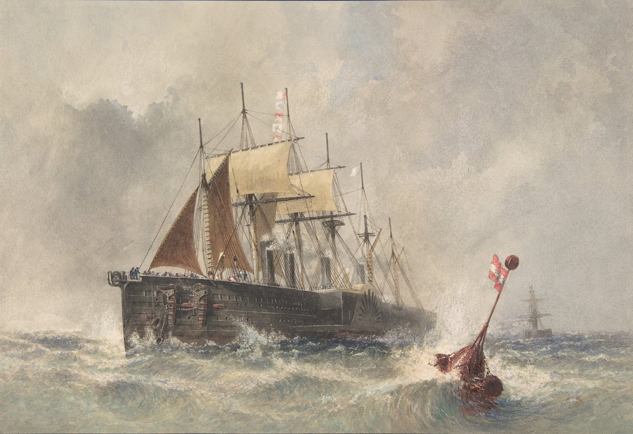 Udsendelse af bøjen fra Stævnen af Great Eastern den 8. august 1865, 1865-66. af Robert Charles Dudley