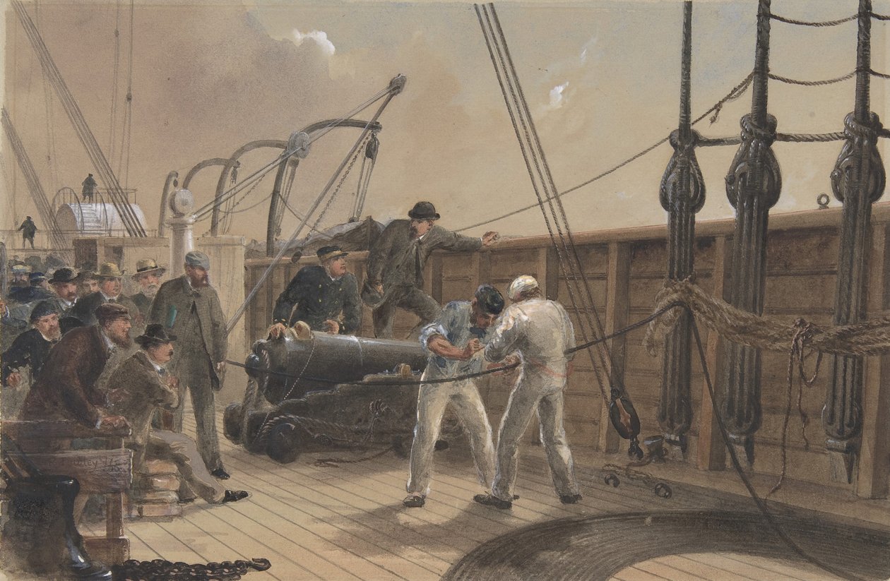 Splejsning af kablet efter den første ulykke om bord på Great Eastern, 25. juli 1865, 1865-66. af Robert Charles Dudley