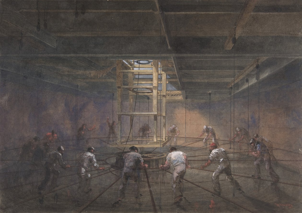 Udsigt over det indre af en af kampvognene om bord på Great Eastern, 1865-66. af Robert Charles Dudley