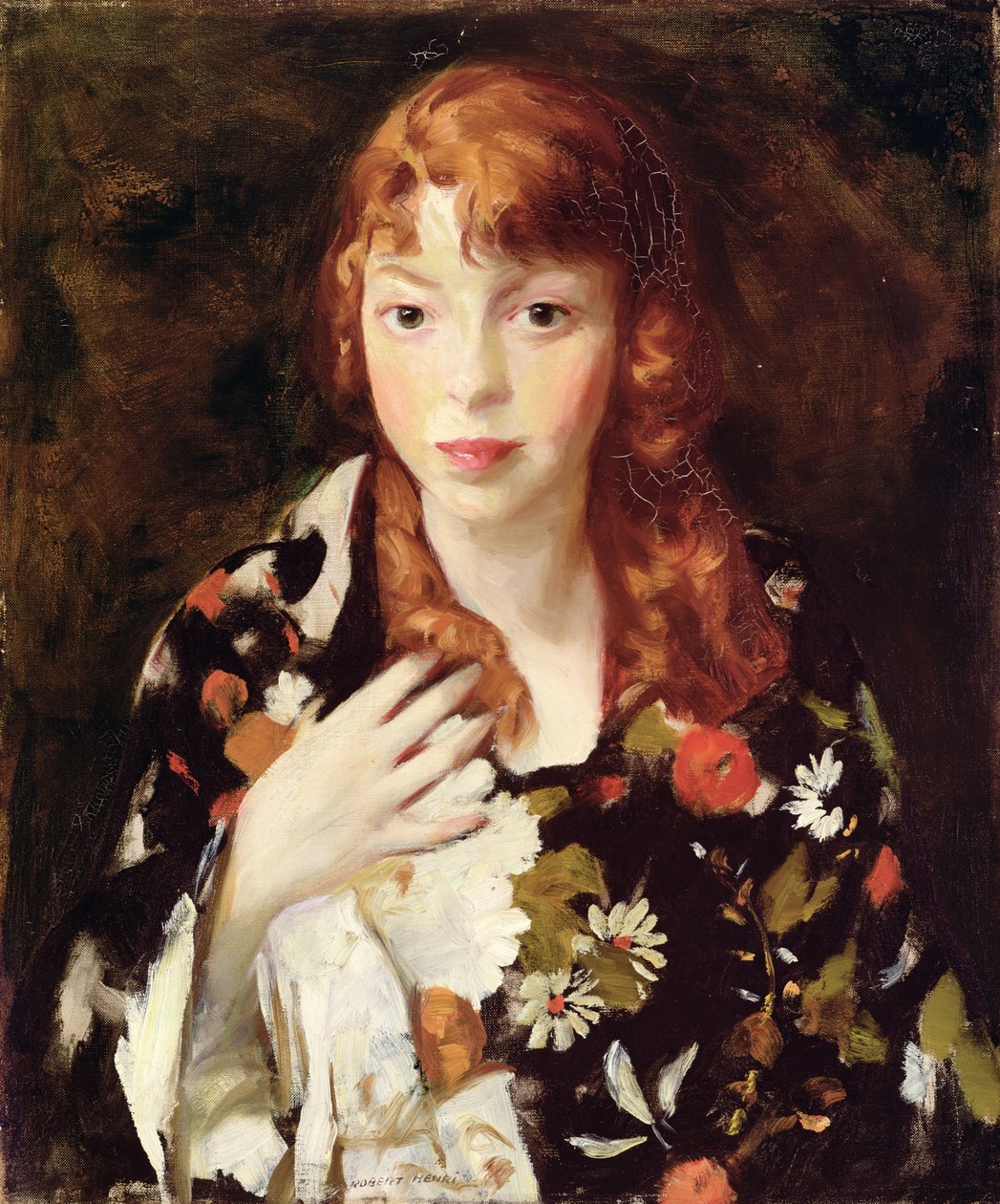 Edna Smith in a Japanese Wrap, ca. 1915 (olie på lærred) af Robert Cozad Henri