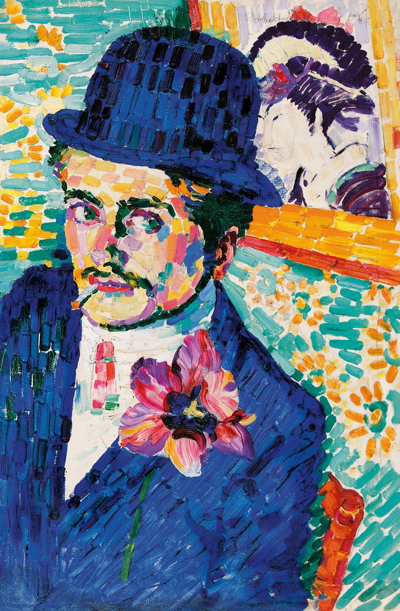 Mand med en tulipan (Portræt af Jean Metzinger) af Robert Delaunay