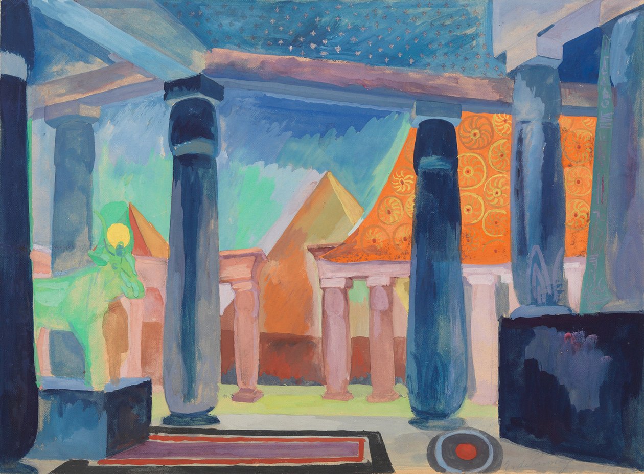 Scenedesign for Cleopatra, ca. 1918 (akvarel, gouache, metallisk maling og grafit på papir) af Robert Delaunay