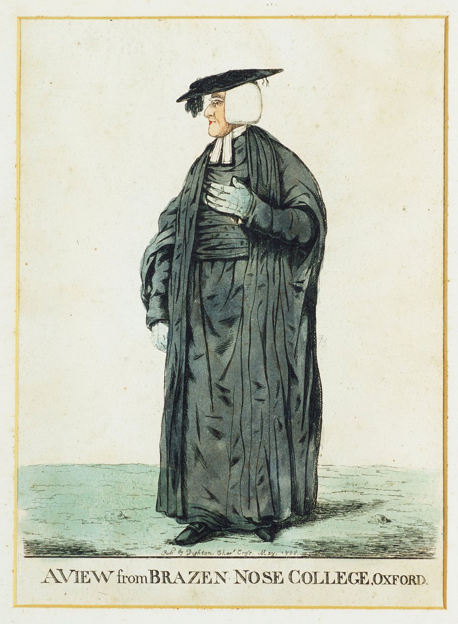 En udsigt fra Brazen Nose College, Oxford (håndfarvet radering) af Robert Dighton
