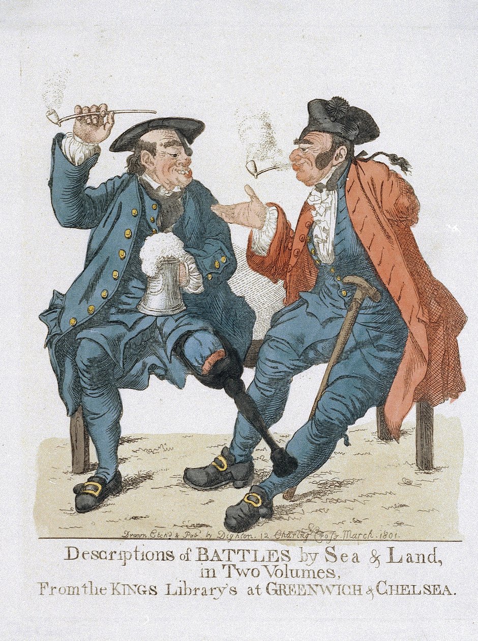Beskrivelse af slagene til lands og til vands, i to bind, af Royal Library of Greenwich and Chelsea (farveætsning) af Robert Dighton