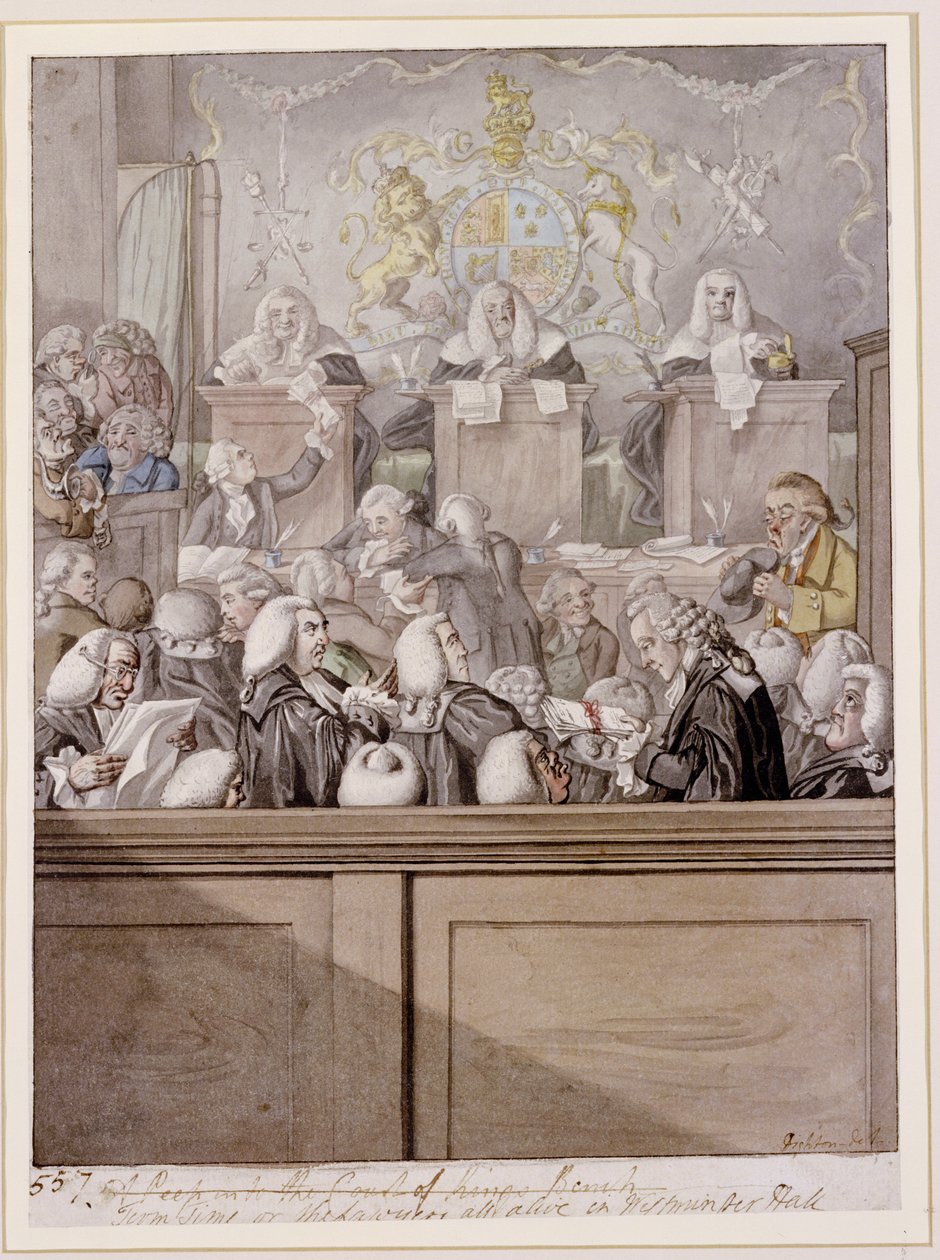 Term Time - eller advokaterne alle i live i Westminster Hall (blyant & w/c på papir) af Robert Dighton