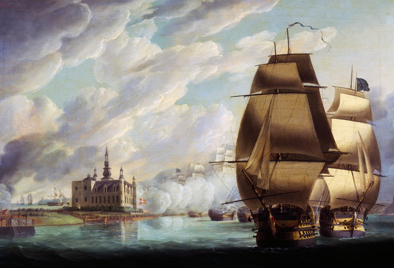 Nelson Forcing Passage of Sound, 30. marts 1801, forud for Battle of Copenhagen, af R. Dodd, olie på lærred, 61x91,4 cm, UK af Robert Dodd