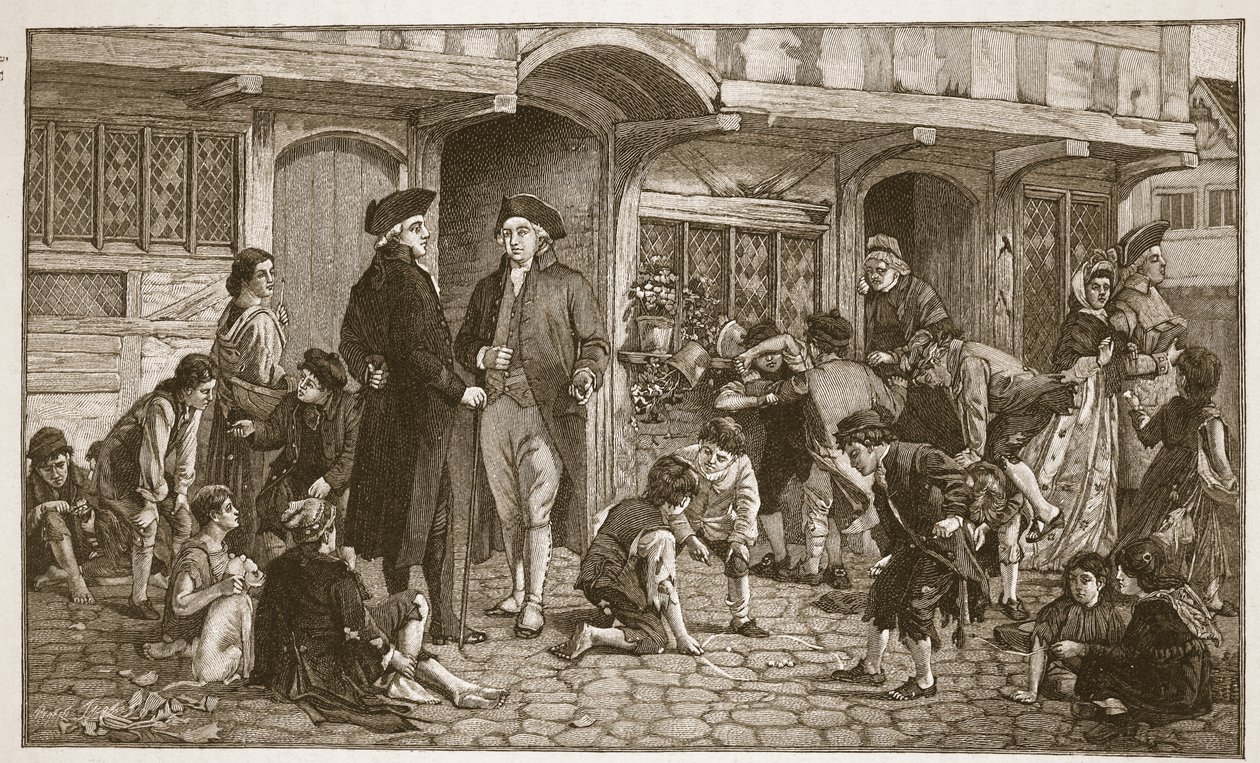 Oprindelsen af søndagsskoler: Hare Lane, Gloucester, 1780, illustration fra 