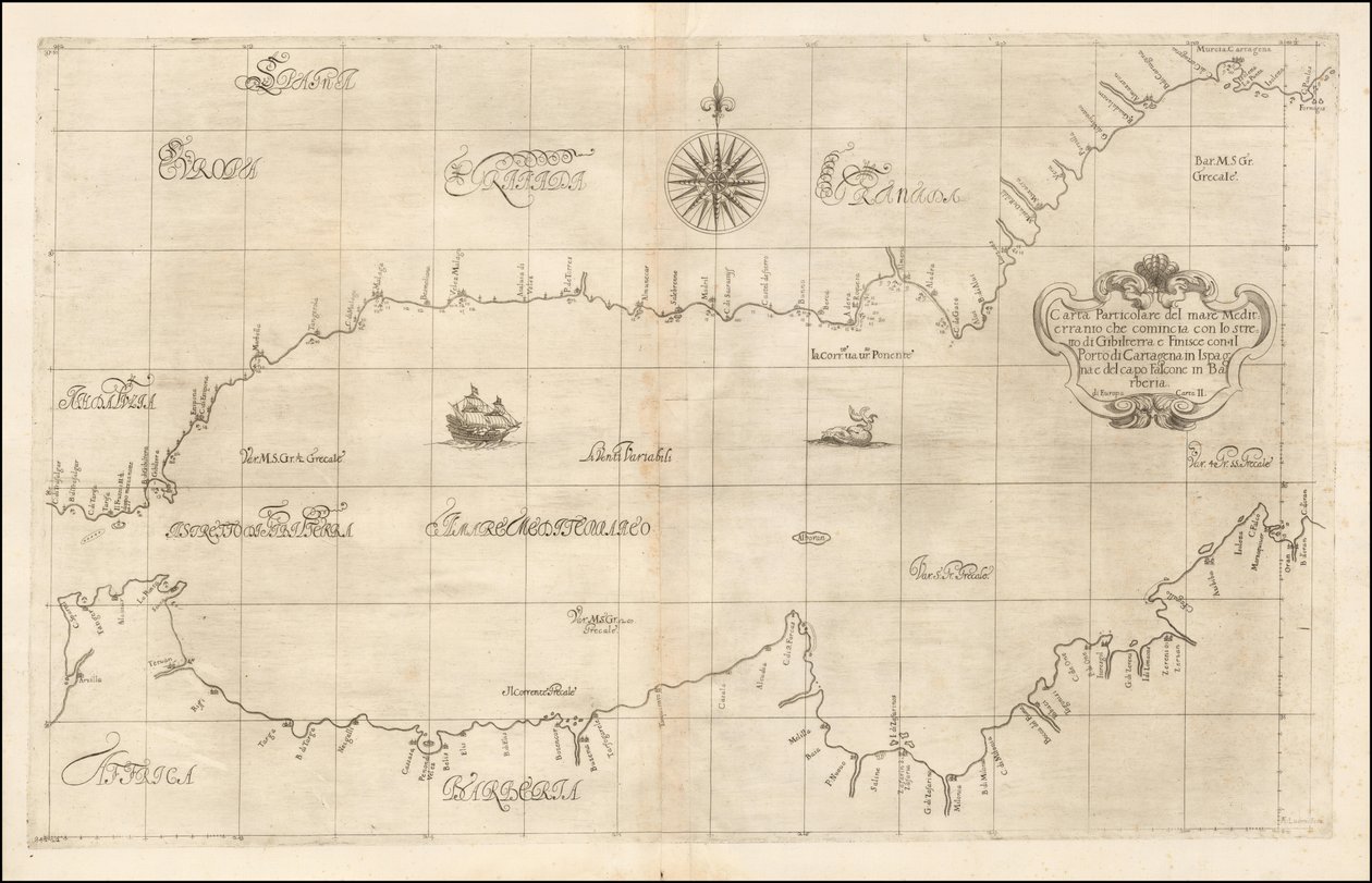 1646-kort over det vestlige Middelhav og Gibraltar af Robert Dudley af Robert Dudley