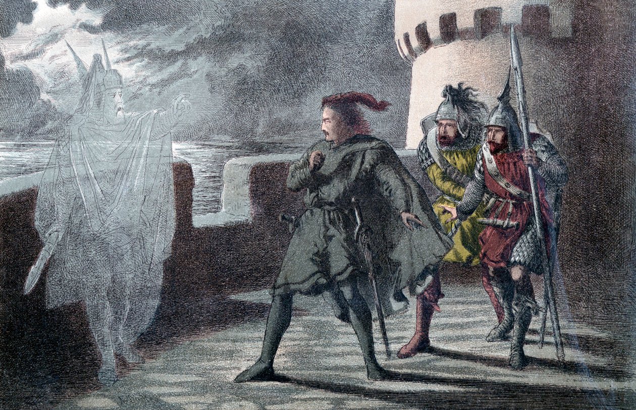Hamlet ser sin fædres spøgelse på helsingør Slottet af Robert Dudley