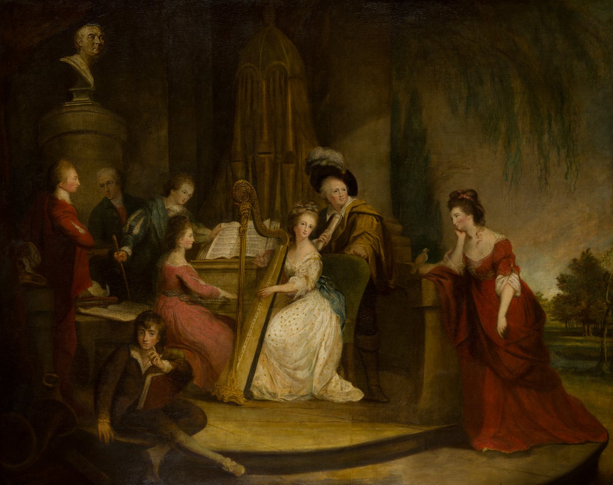 Sir Henry Bridgeman og hans familie laver musik under en buste af Handel, ca. 1762-90 (olie på lærred) af Robert Edge Pine