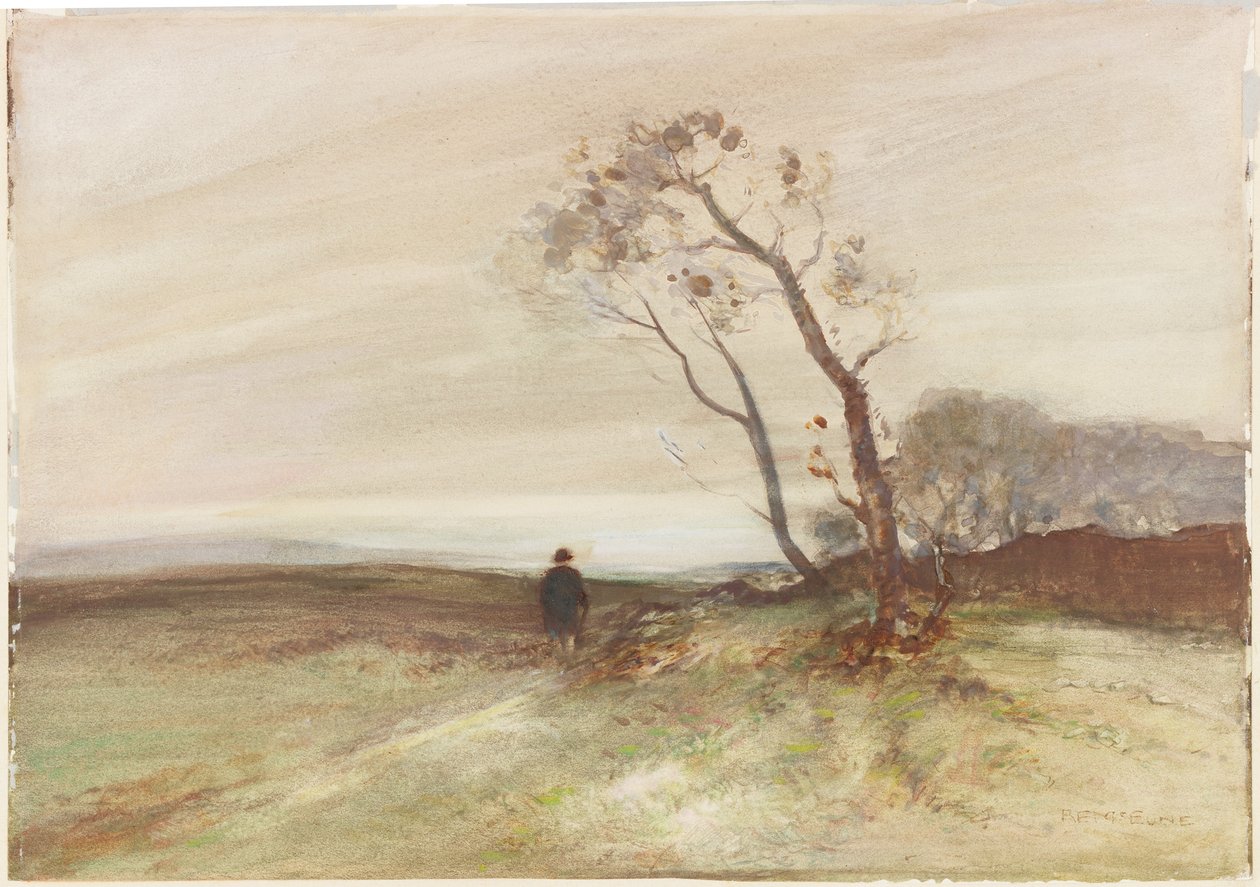 En blæsende dag (bodycolour på papir) af Robert Ernest McEune