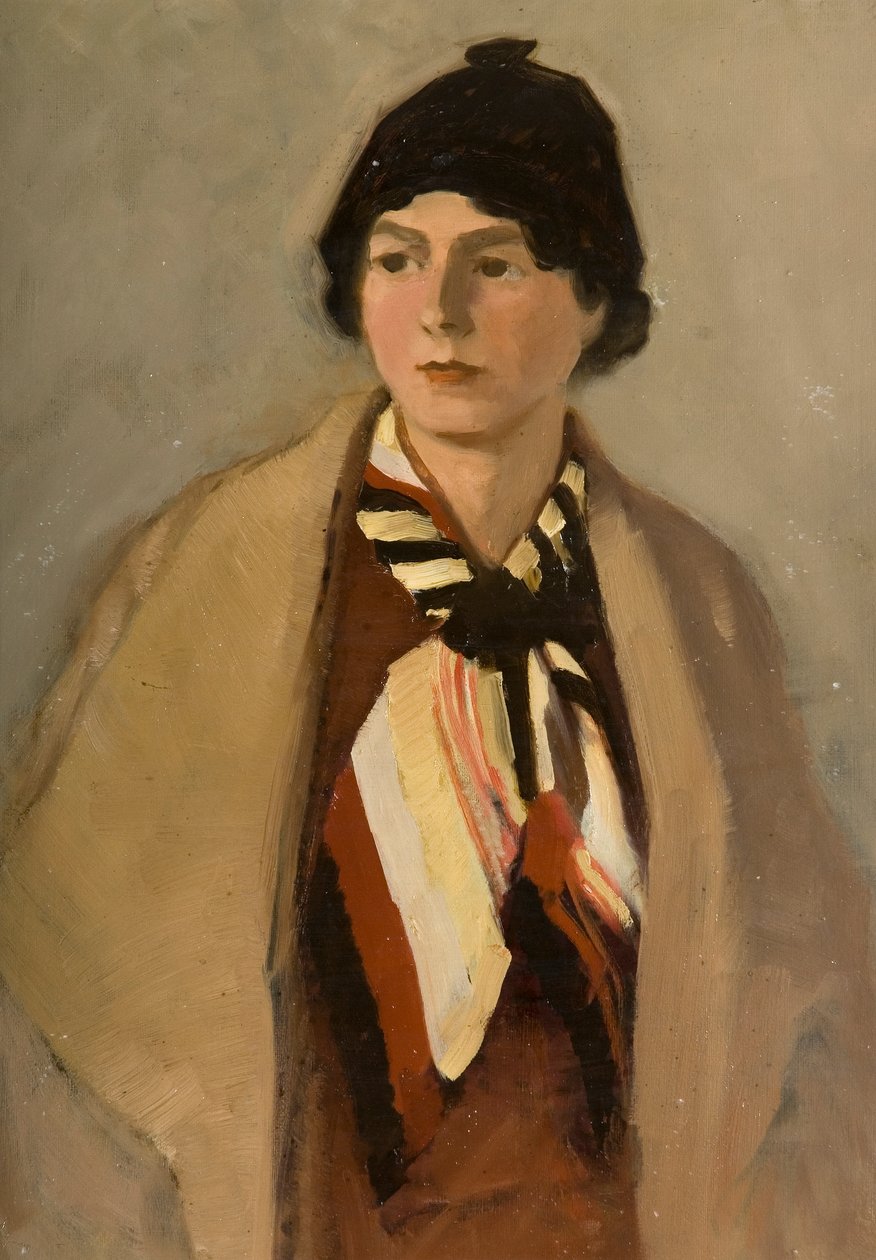 Portræt af kunstnerens kone (olie på bord) af Robert Ernest McEune