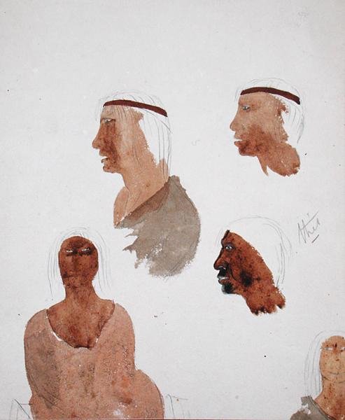 Fuegian Types, ca. 1832 (blyant og akvarel på papir) af Robert Fitzroy