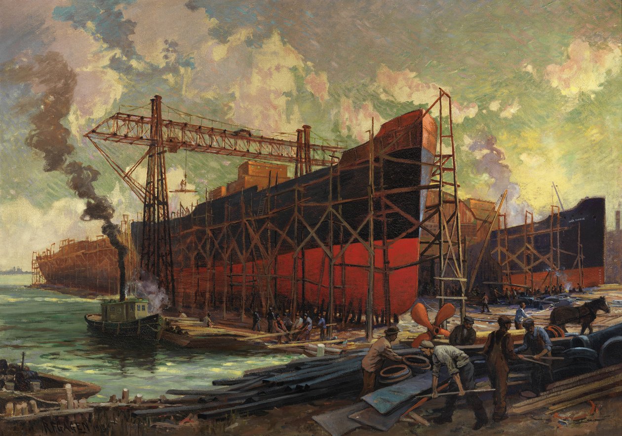 Skibsbygning i Ashbridges Bay, Toronto, 1918 af Robert Ford Gagen