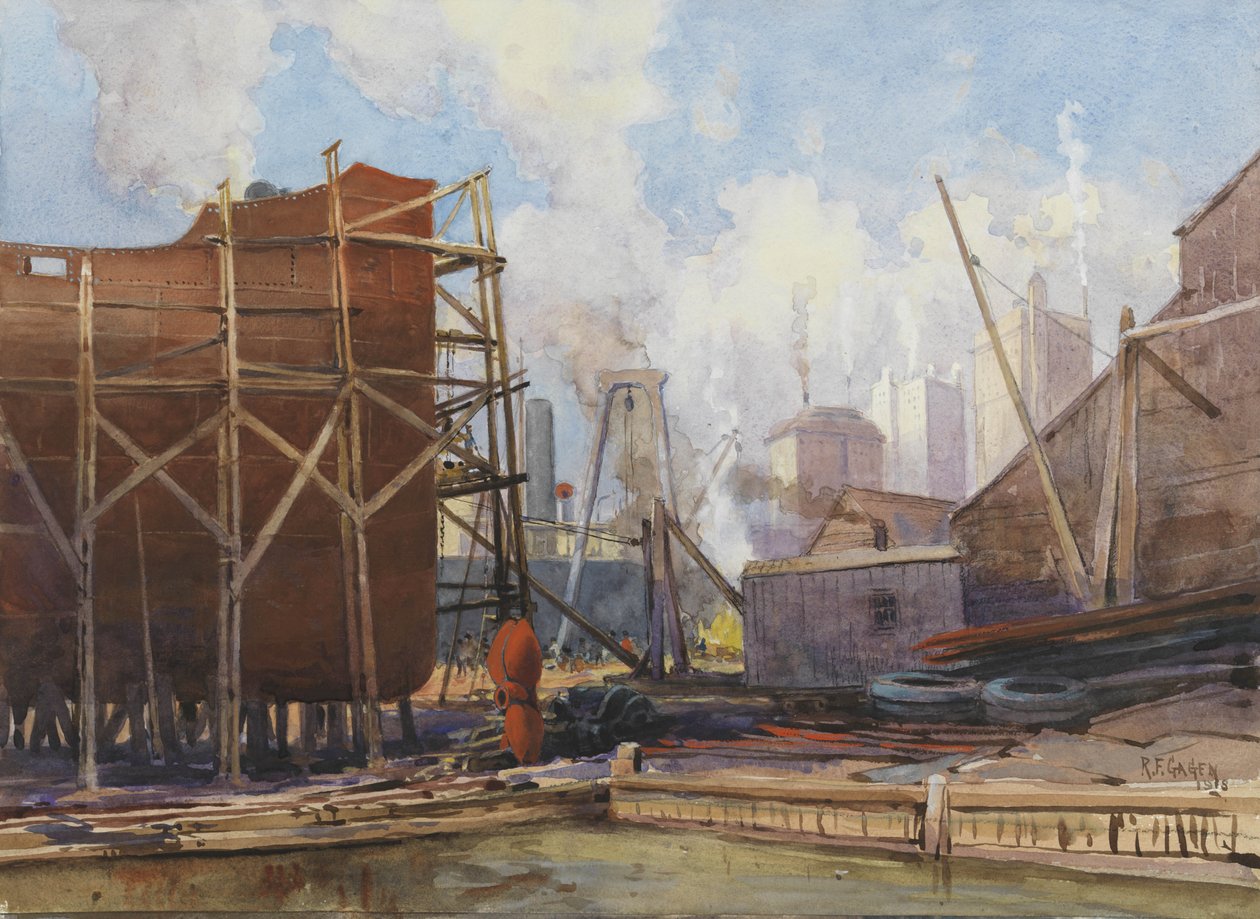 Toronto Shipbuilding, 1918 (wc på papir) af Robert Ford Gagen