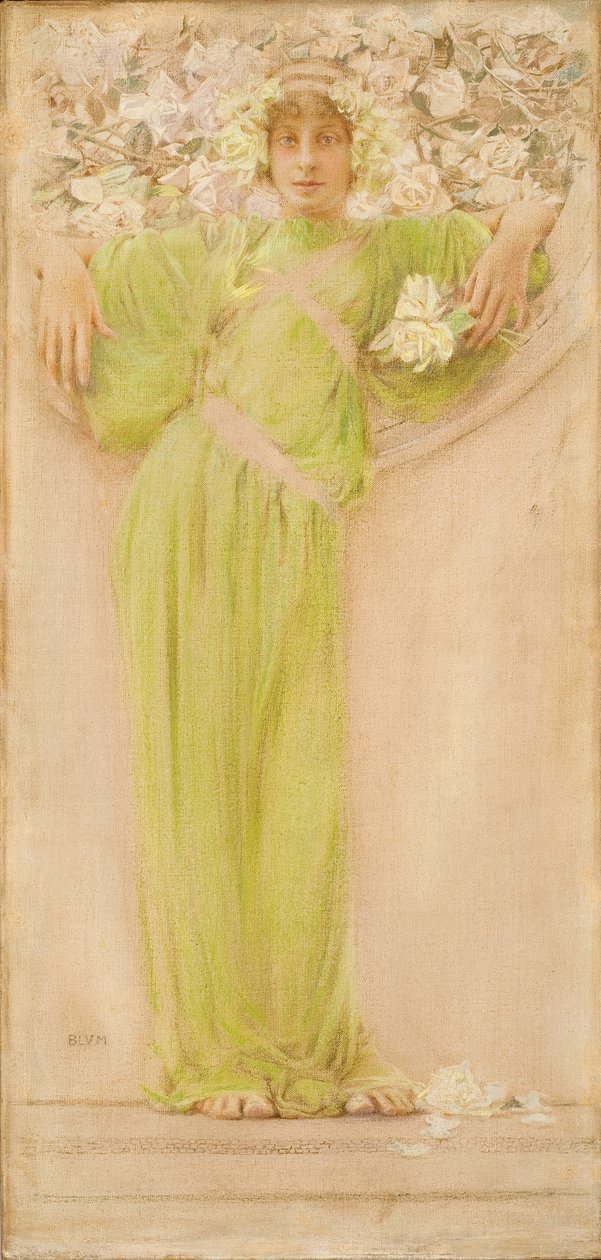 En krans af roser (juni) 1897 (Olie, pastel og blyant på lærred) af Robert Frederick Blum