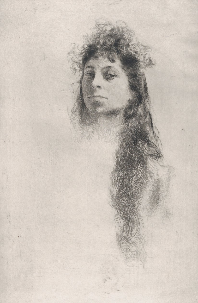 Hoved af en pige med langt hår,.n.d., n.d.. af Robert Frederick Blum