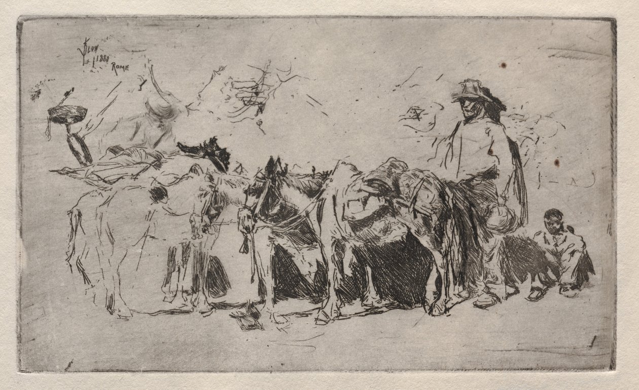 Mænd og æsler, Rom, 1880. af Robert Frederick Blum