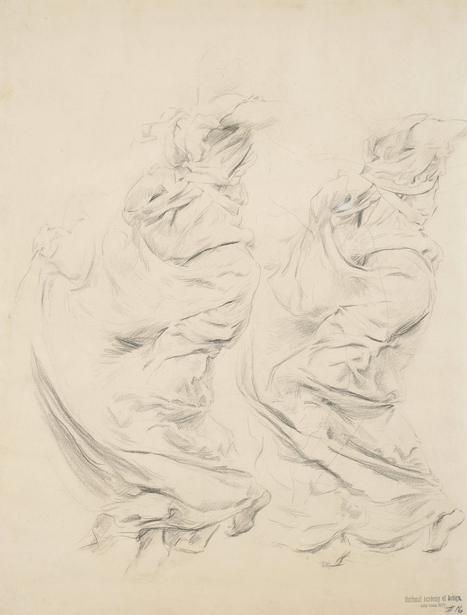 Skitse af draperi muligvis til Moods to Music-vægmaleri, 1893-95 (grafit & gul blyant på buff-vævet papir) af Robert Frederick Blum