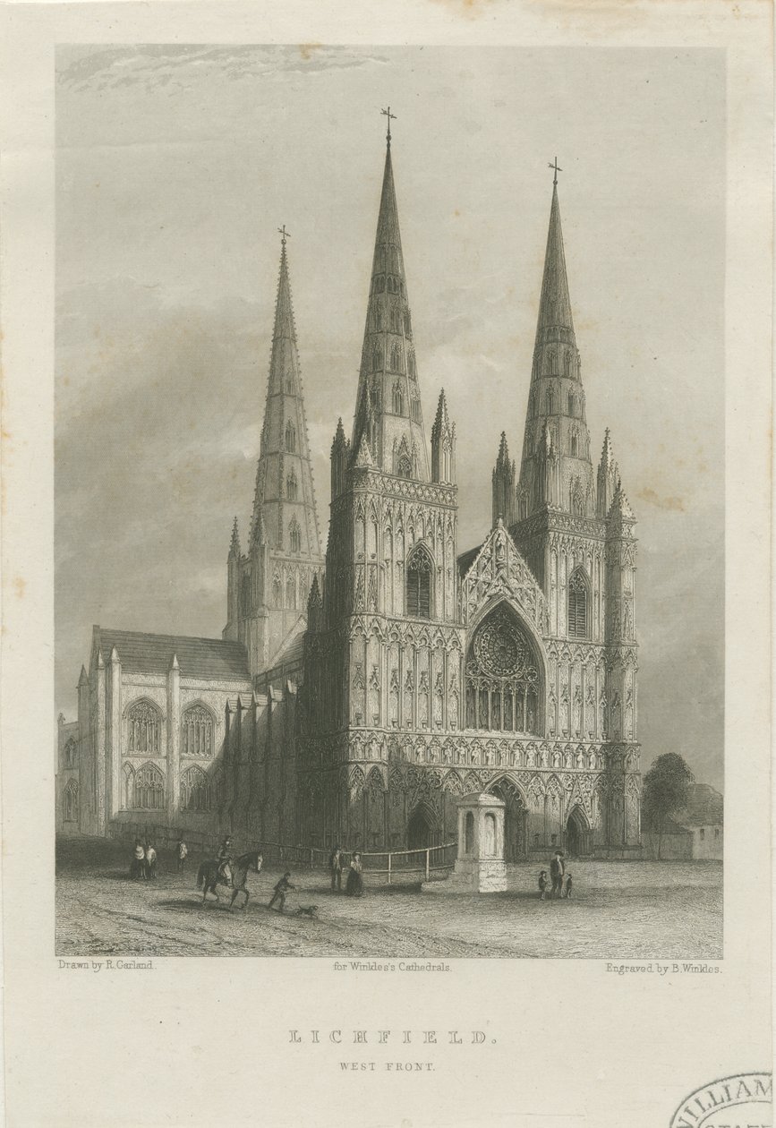 Lichfield Cathedral - West Front: stålgravering, nd [c 1835-1842] (tryk) af Robert Garland