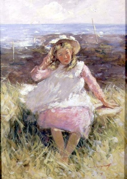 Girl in a White Bonnet (gouache på papir) af Robert Gemmell Hutchison