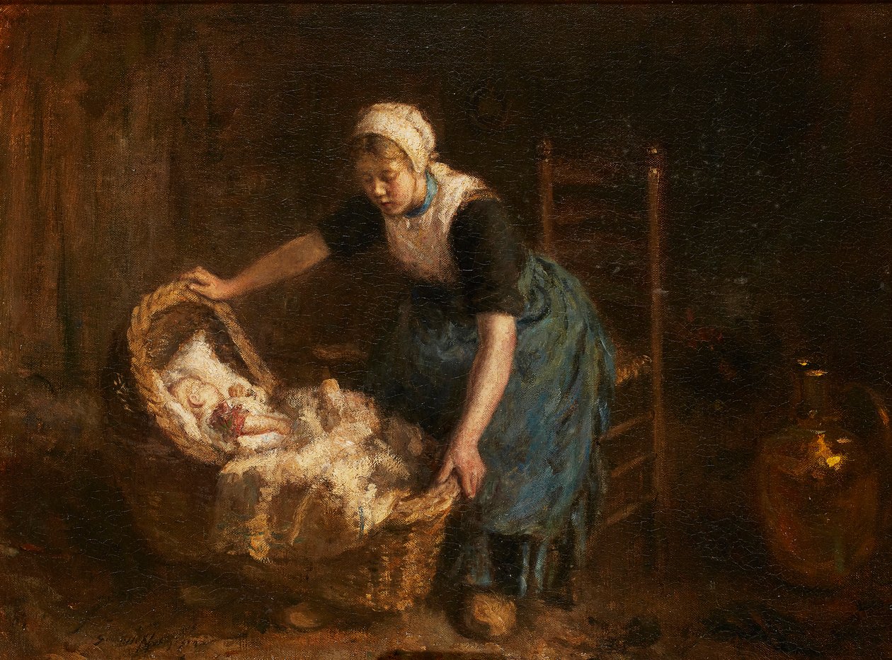 Sleep, Baby, Sleep (olie på lærred) af Robert Gemmell Hutchison