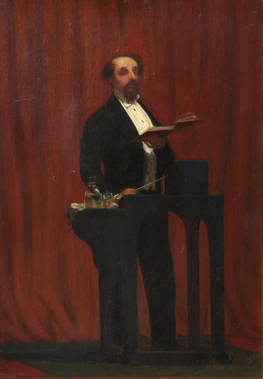 Charles Dickens holder offentlig oplæsning, 1858 (olie på elfenben) af Robert Hannah