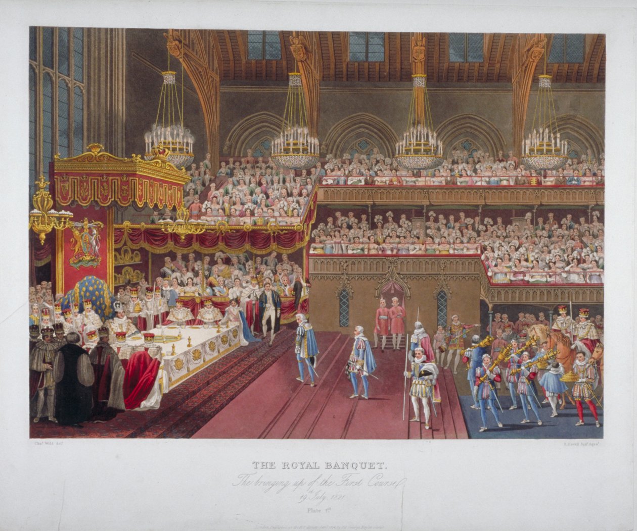 Kroningsbanket af kong George IV, Westminster Hall, London, 1821 1824. af Robert Havell
