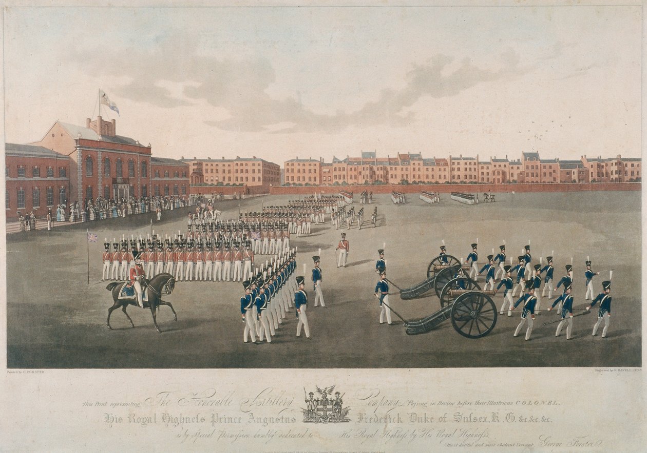 Scene of Honorable Artillery Company, City Road, Finsbury, Islington, London, 1829 af Robert Havell