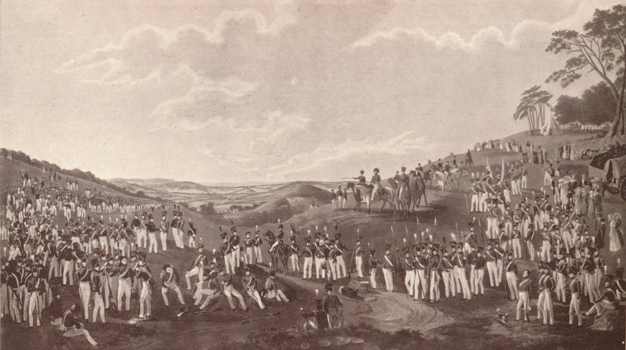 Den Hon. Artillerikompagni samlet til boldøvelser ved Childs Hill, c1820-1870, 1909 af Robert Havell