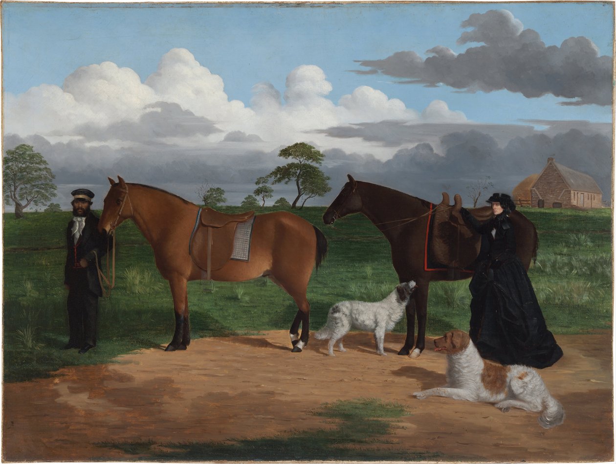 Fru Adolphus Sceales med Black Jimmie på Merrang Station, 1856 af Robert Hawker Dowling
