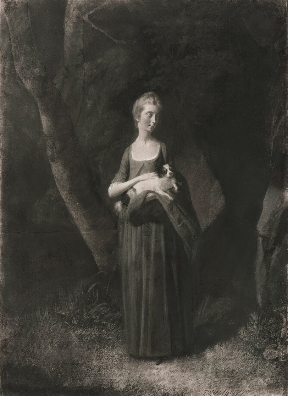 Miss Cunningham holder sin King Charles Spaniel af Robert Healy