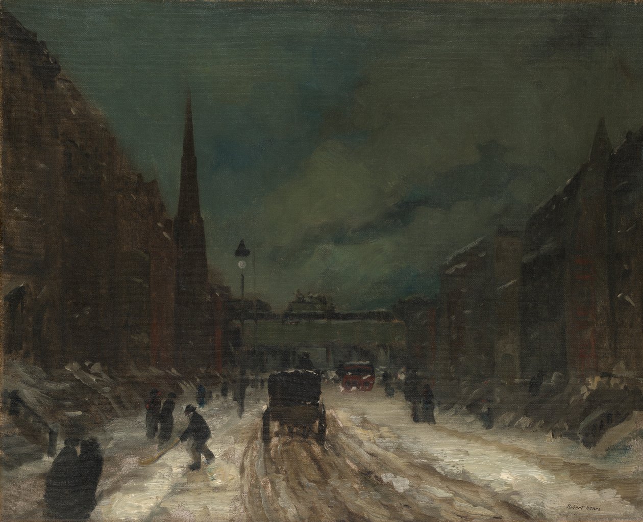 Gadescene med sne (57th Street, NYC.) af Robert Henri