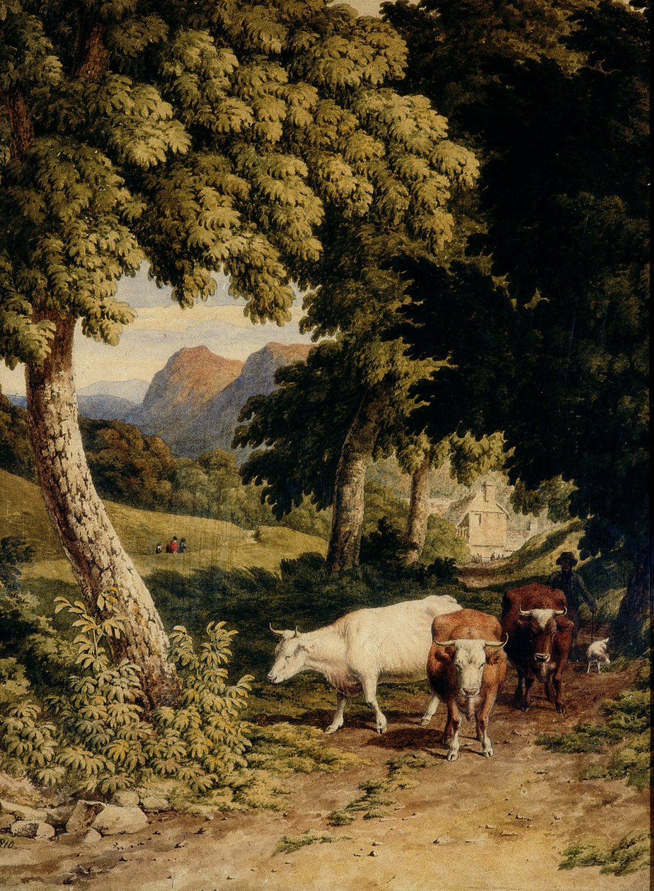 Landskab med kvæg og kvægavler, 1810 (wc på vævet papir) af Robert Hills