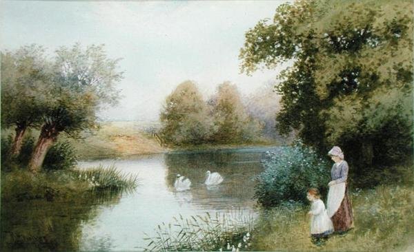On the Avon, Summertime (akvarel på papir) af Robert Hollands Walker