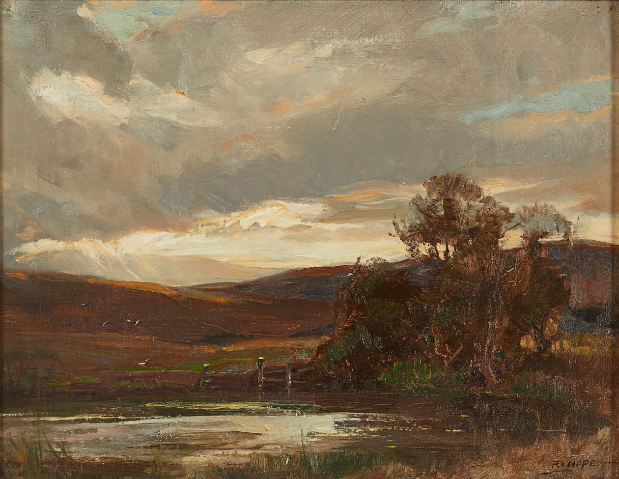 Aften på Swire Road, Ettrick Bridge (olie på lærred) af Robert Hope