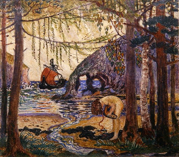Drømmebåd, ca. 1915 (olie og tempera på papir) af Robert James Enraght Moony