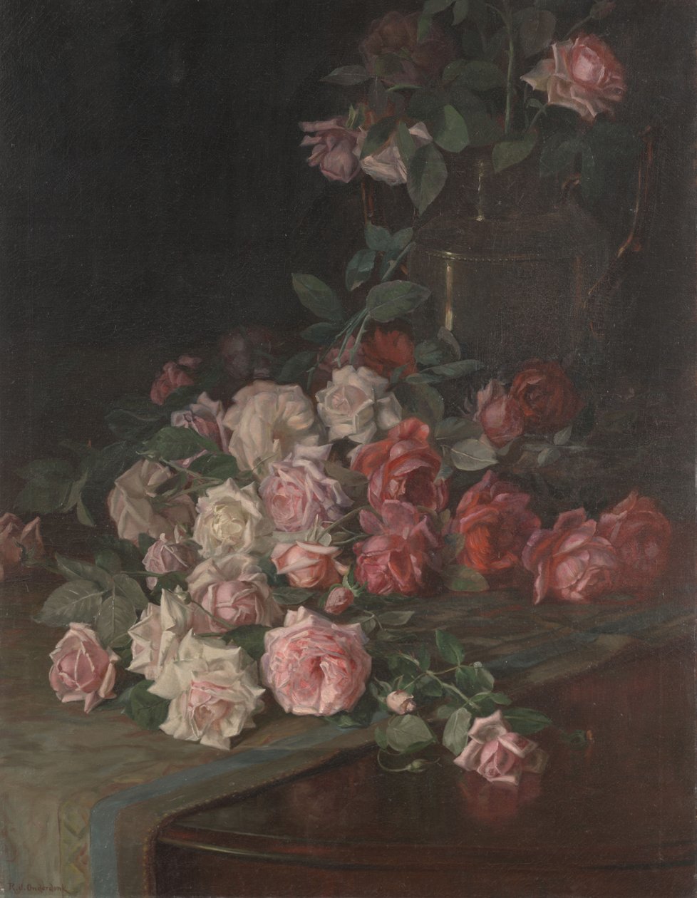Roser og mahogni, ca. 1900 (olie på panel) af Robert Jenkins Onderdonk