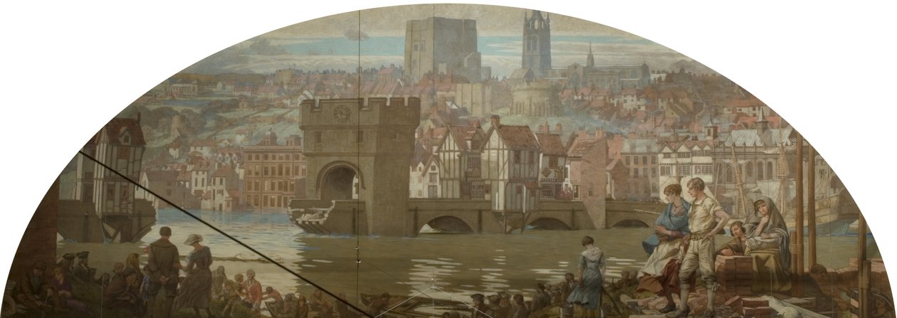Newcastle upon Tyne fra Gateshead - Den store oversvømmelse, AD 1771 (olie på lærred) af Robert John Scott Bertram