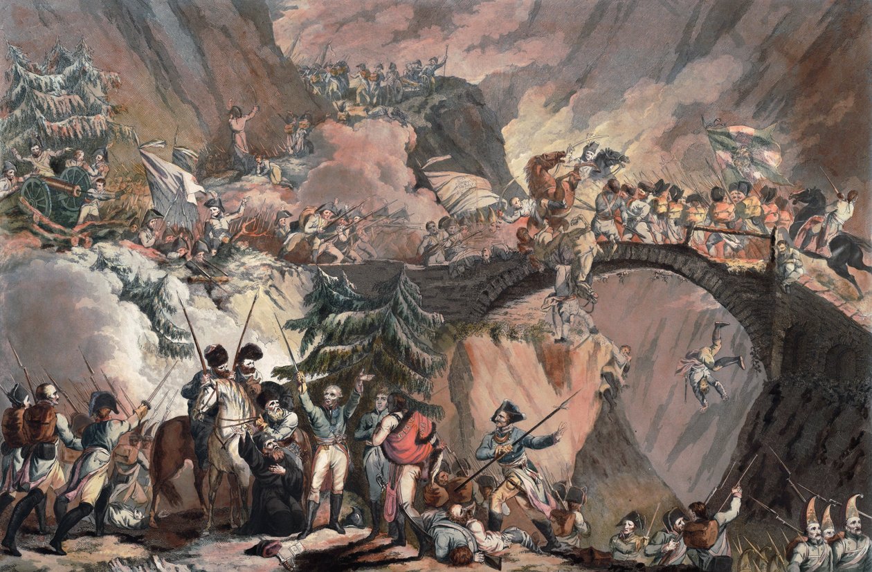 Army of Alexander Suvorov (Alexandre Souvorov) krydser Alperne i 1799 - Porter, Robert Carr (1777-1842) - 1805 - Akvatinte - 63,8x83,4 - Privat samling af Robert Kerr Porter